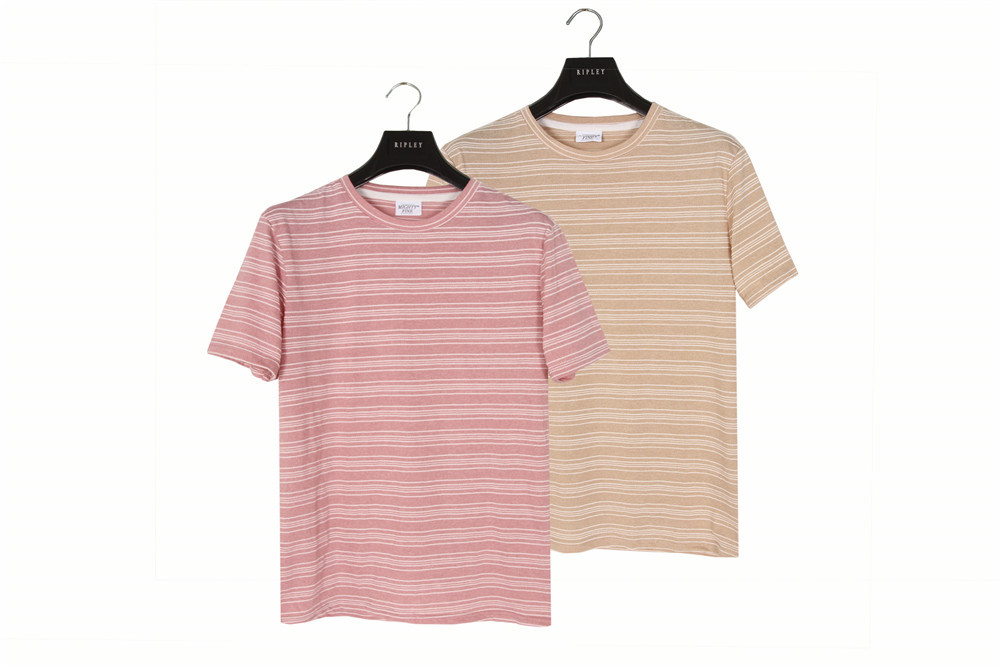 Stockpapa Pink Khaki Mens Striped Tee S M L XL