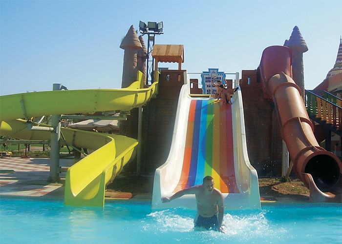 Fun Aqua Park Water Slide Green / Yellow Smooth Fiberglass Family Size