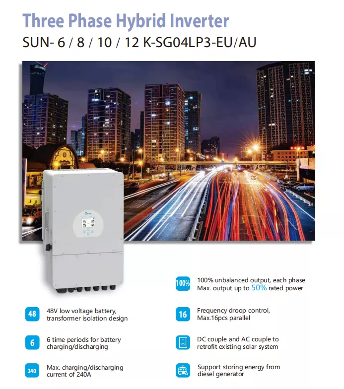 Hot sale Deye Hybrid inverter SUN-12K-SG04LP3-EU/AU 12000W 12KW with wifi Three Phase 2 Mppt solar inverter