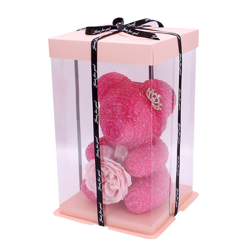 New Style 25cm Roses Bear Diamond Bear Decorated With Crown Include Gift Boxes