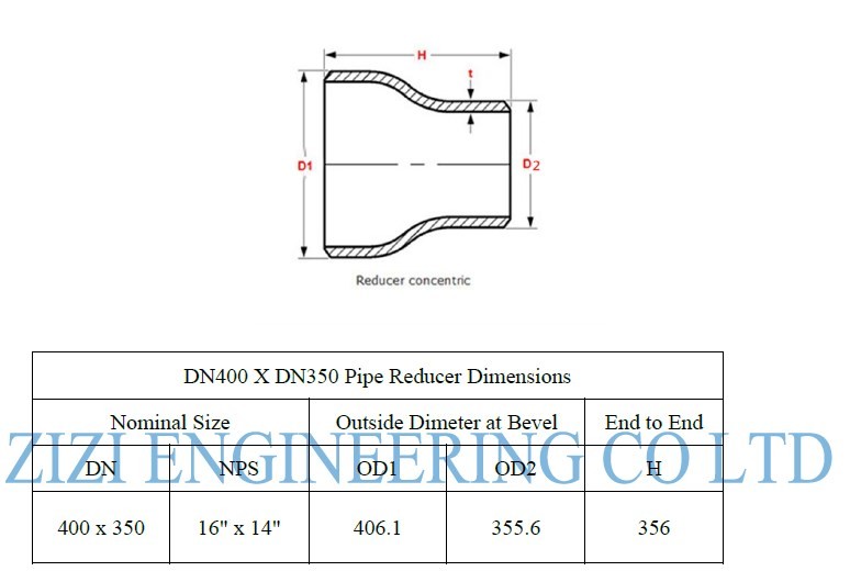 DN400 X DN350 Steel Pipe Reducer Sch 10S Duplex Steel S31803 Galvanized Surface