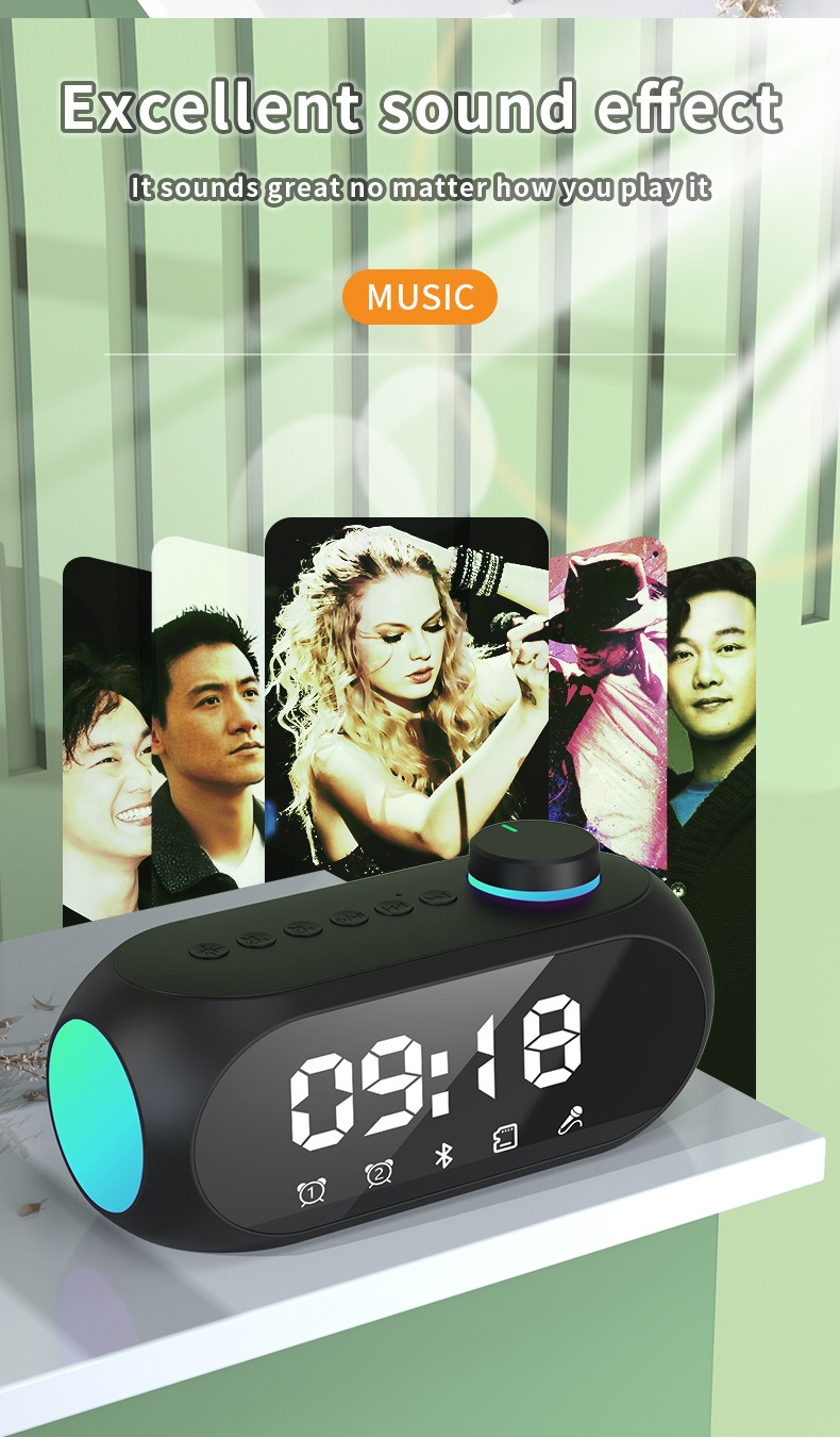 Digital Display Dual Alarm Clock Speaker Portable and Wireless for Home or Office