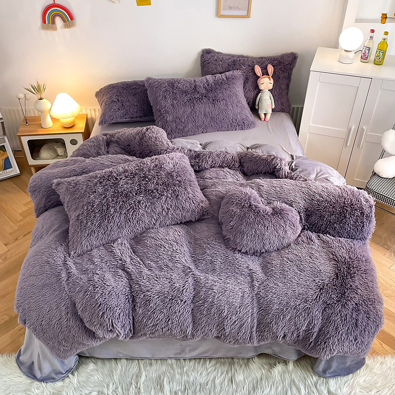 Plush Shaggy Velvet Fluffy Bed Duvet Covers Set in Multi Color Custom Luxury Designs