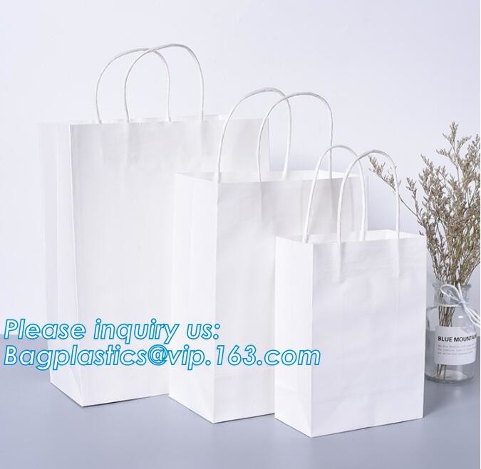 Custom Printed Accept Wholesale Stock White Brown Kraft Paper Shopping Bag With Handle No Minimum, carrier handle bags