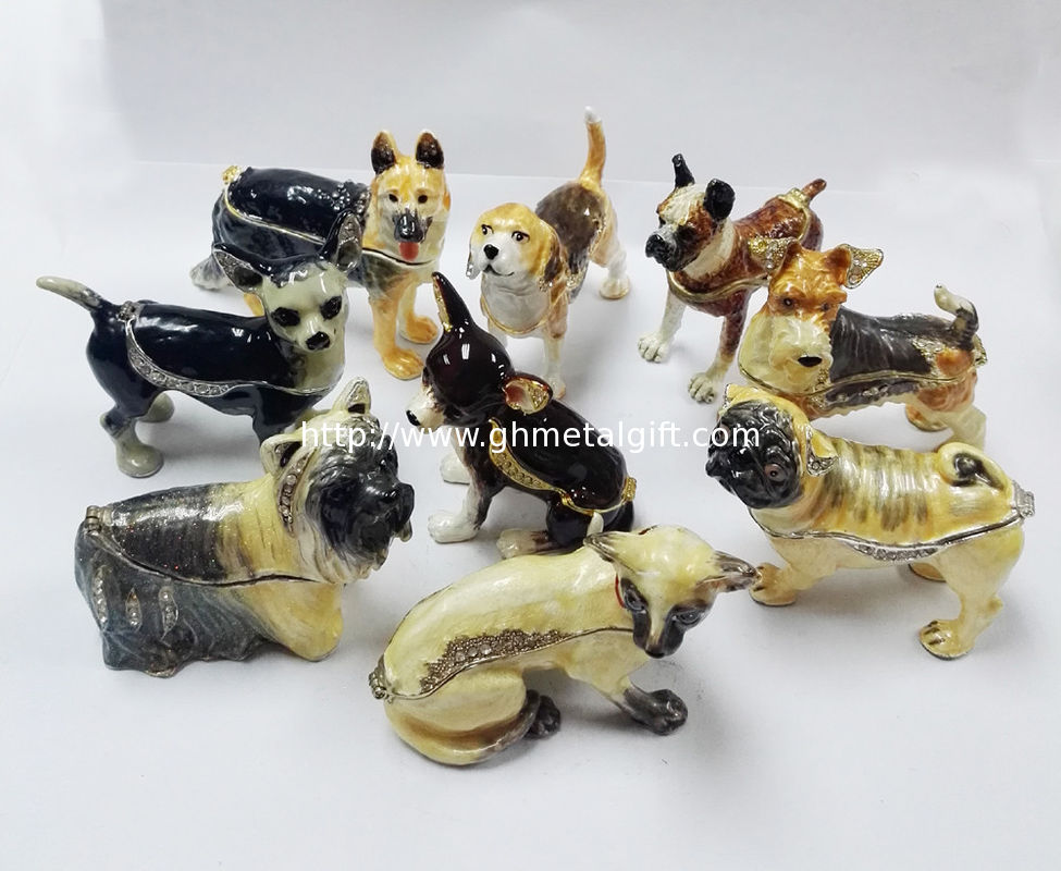 Factory offer New design Pewter Alloy Rhinestone Dog metal jewelry box