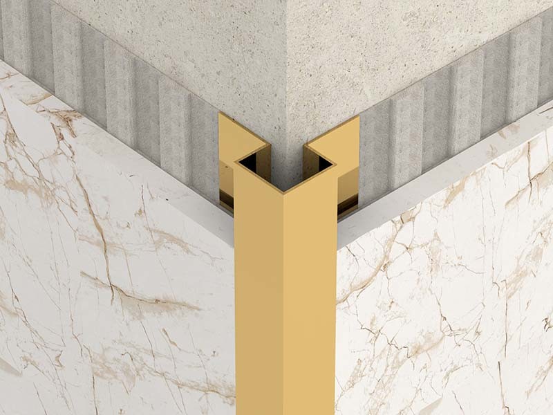 Bright Gold 2.5m Stainless Steel Quadrant Tile Trim Outside Angle