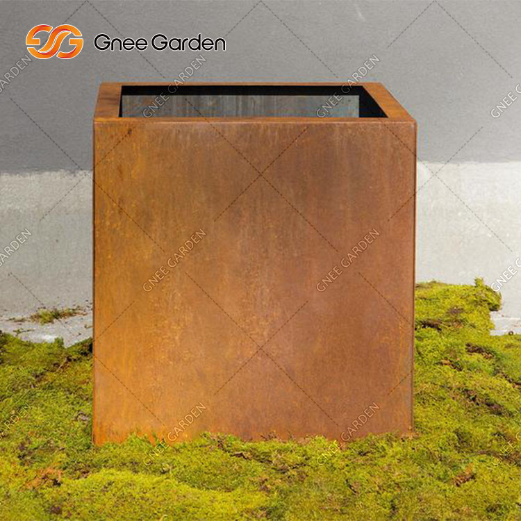 Geometric Corten Steel Flower Pot Large Planter Outdoor Metal Planter