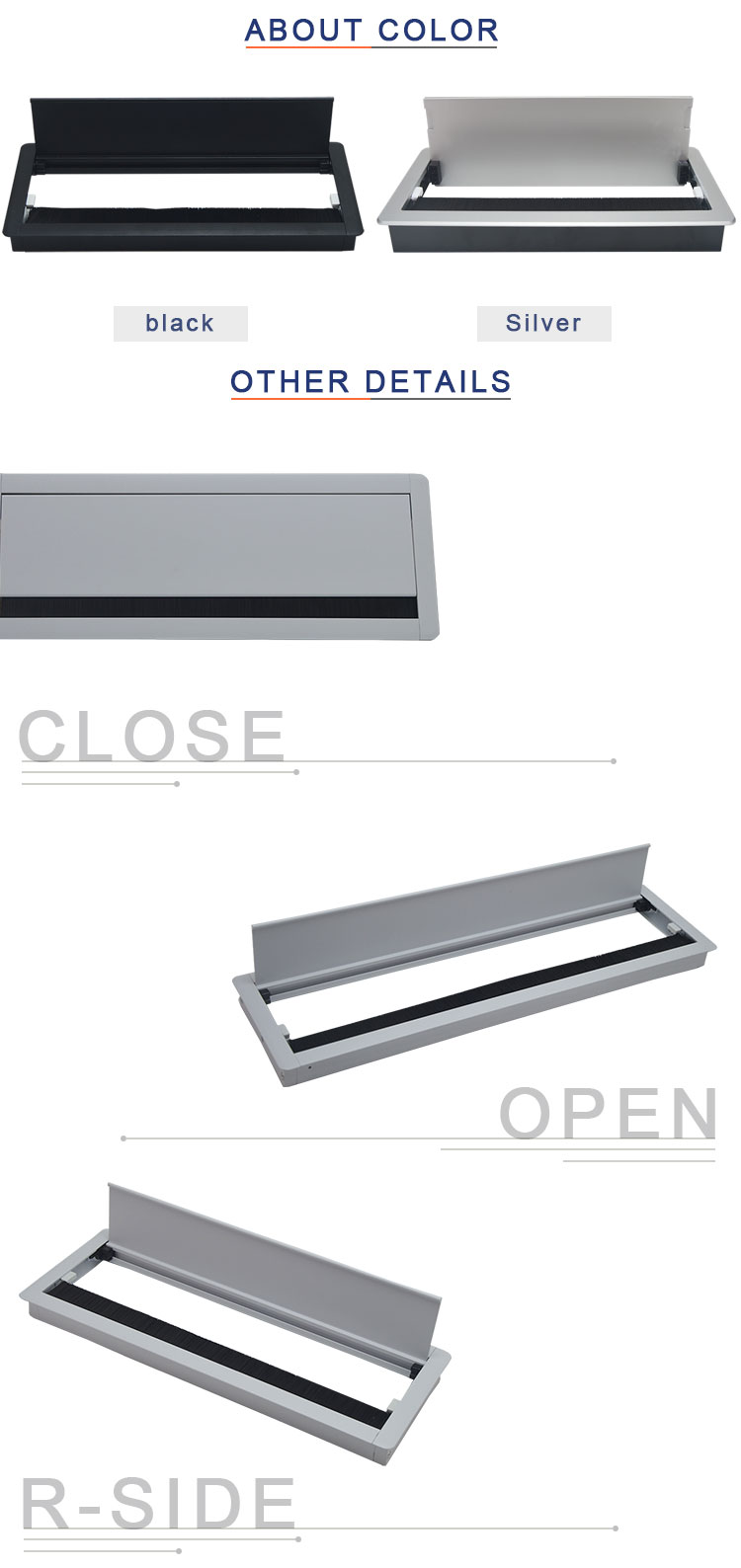 rectangular cable access /computer desk hole cover/aluminium alloy office desk cable grommet
