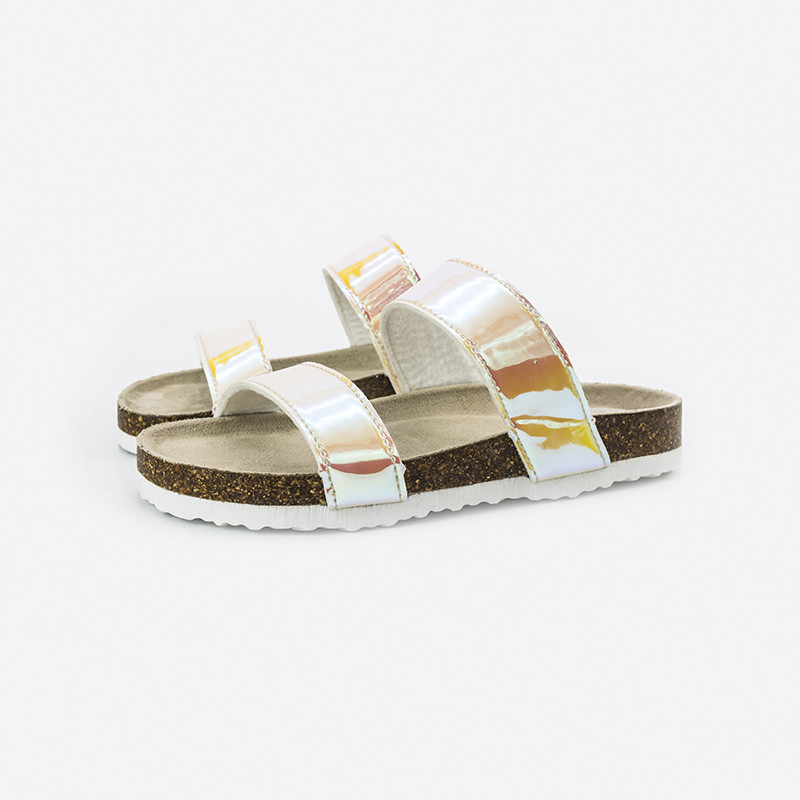 PU Upper Double Strap Flat Sandals , Slip Resistant Casual Slide Sandals