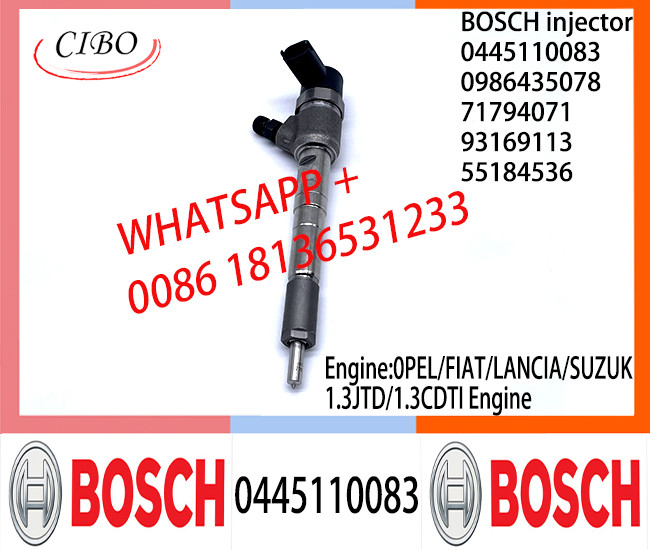 BOSCH Common Rail Injector 0445110083 0986435078 55192495 71791255 71794071 93169113 for 0PEL/FIAT/LANCIA/SUZUKI 1.3JTD