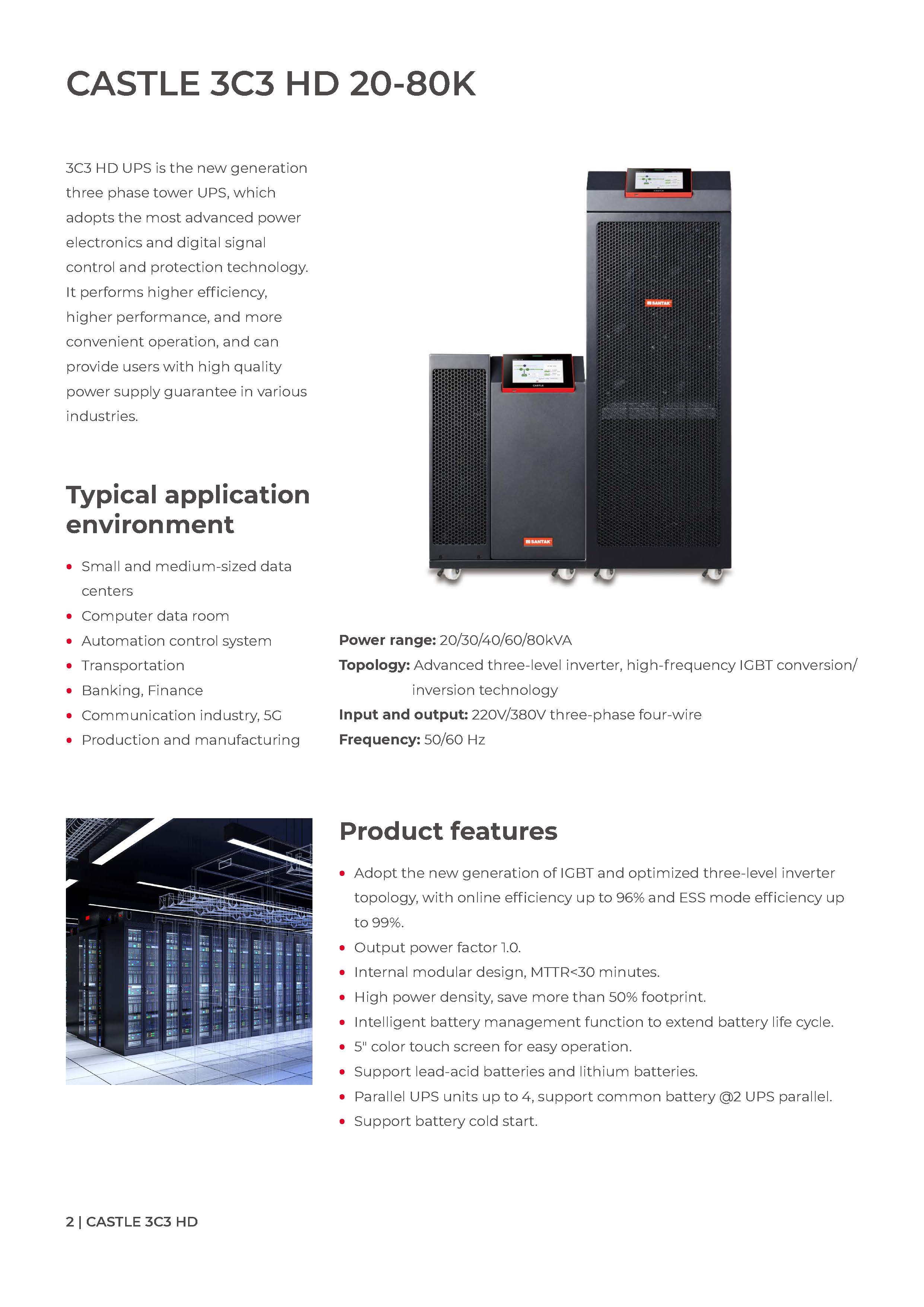 Santak Castle 3C3 HD 20KVA 40KVA 60KVA 100KVA 200KVA 400V 3-Phase UPS for Industrial