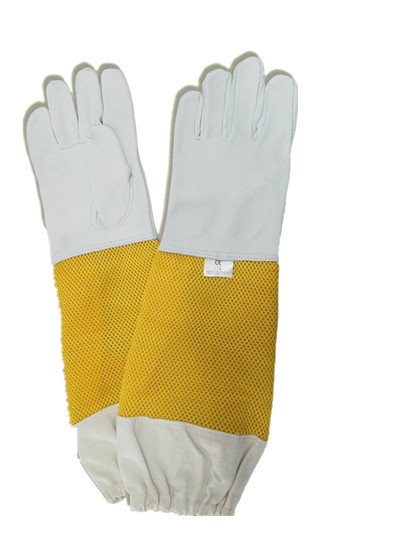 High quality white sheepskin beekeeping gloves with yellow soft ventilated