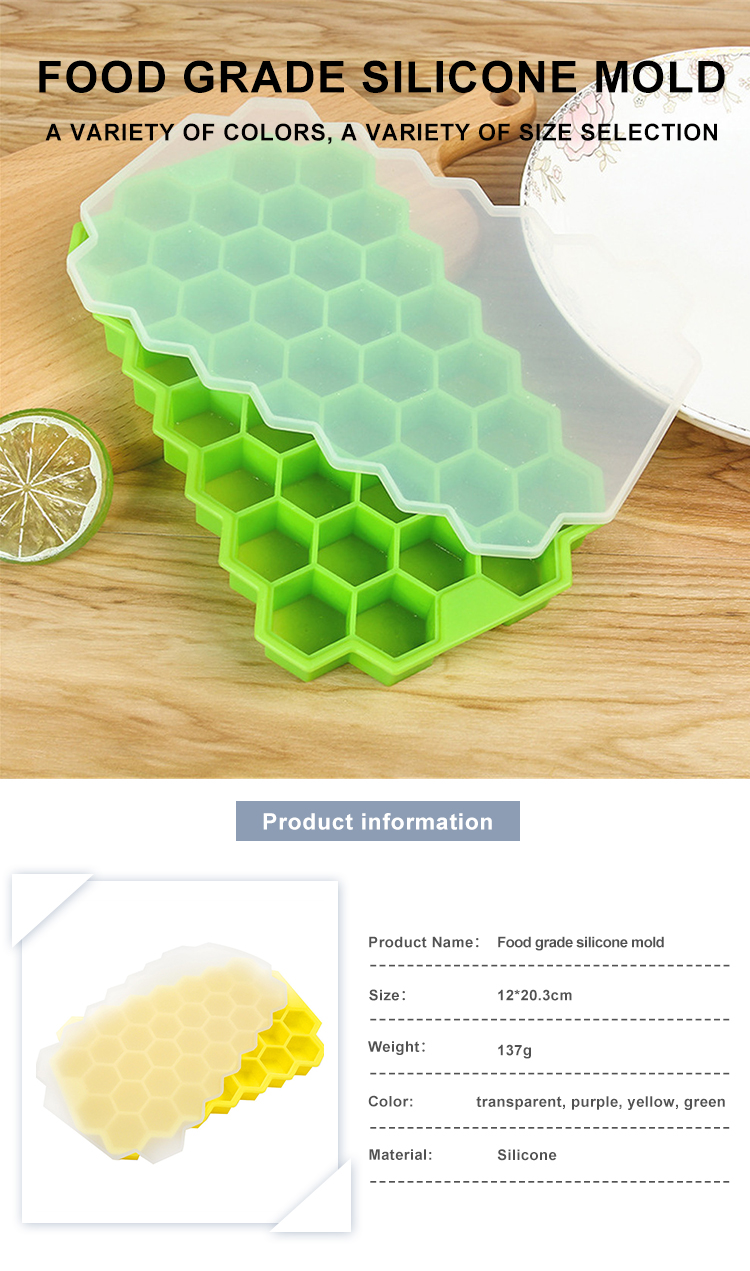 Hexagon Shape Silicone 37pcs Ice Cube Mold With Lid