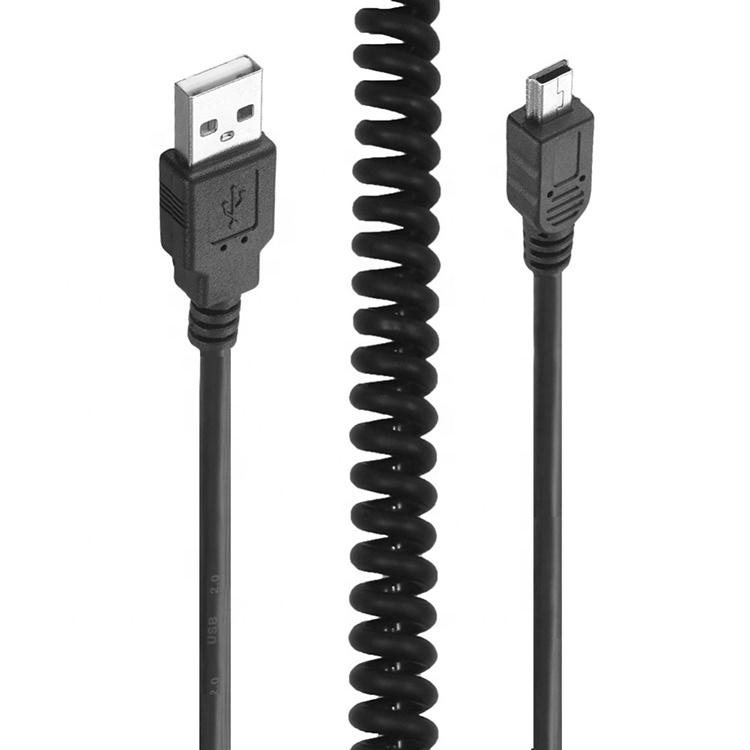 High Quality Spring Coiled Data Charging Mini USB 2.0 Extension Charger Cable for Camera PS3 Camera