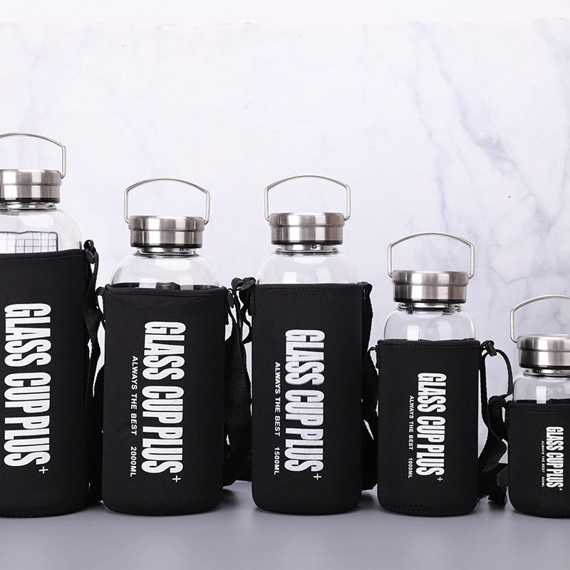 High Boroslicate Glass Water Bottle With Stainless Steel Lid Leakproof