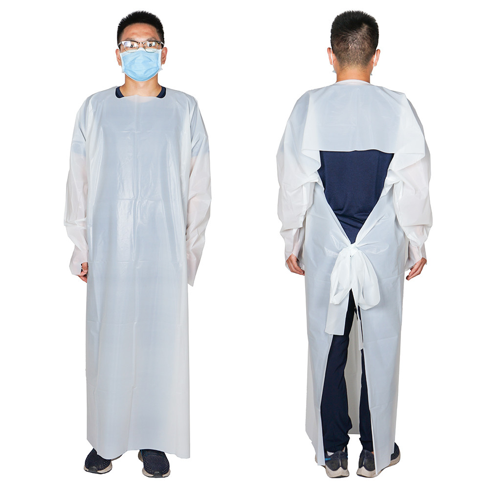 Waterproof Medical Disposable Denta CPE Isolation Gown with Sleeves
