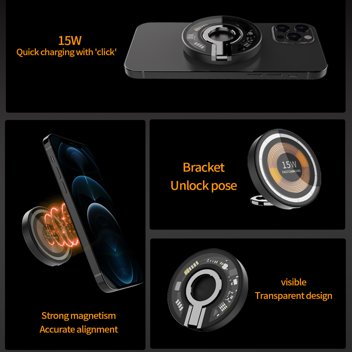 Mobile Phone Magnetic Foldable Wireless Charger Type-C Charging Interface 15W