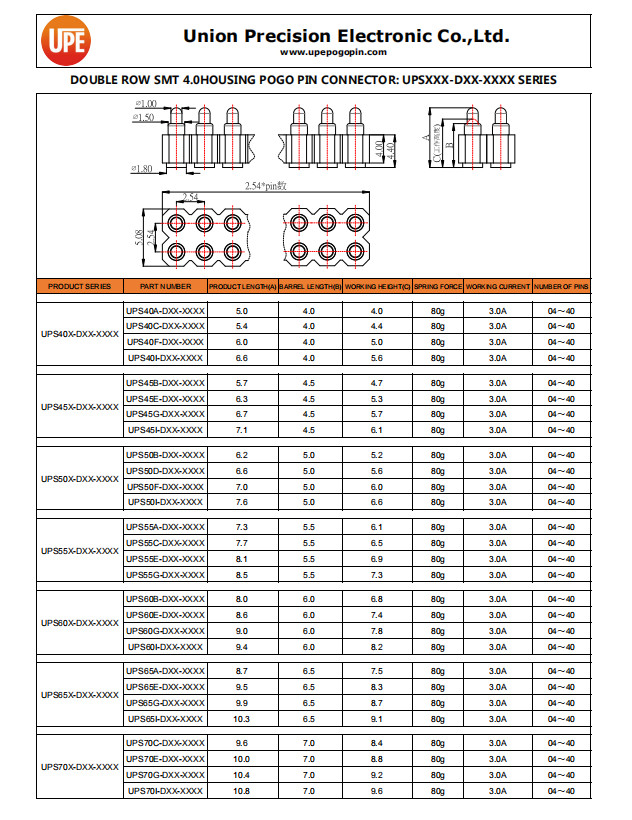 Double Row 6 Pin Pogo Connector SMT Pogo Pin Contacts 2.54mm Pitch