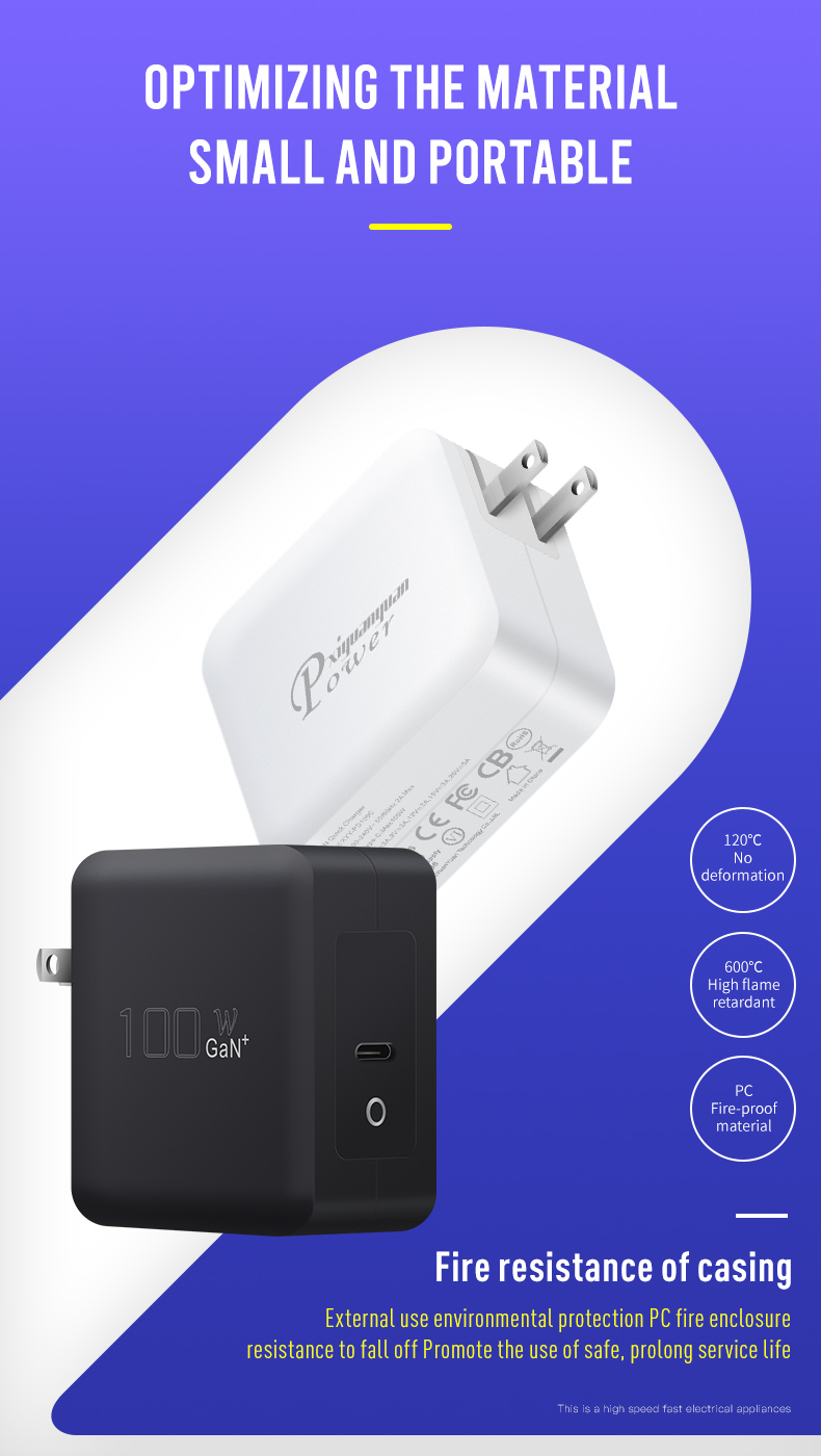High Power Qc 3.0 Usb Wall Charger 100w Gan Travel Charger Overvoltage Protection