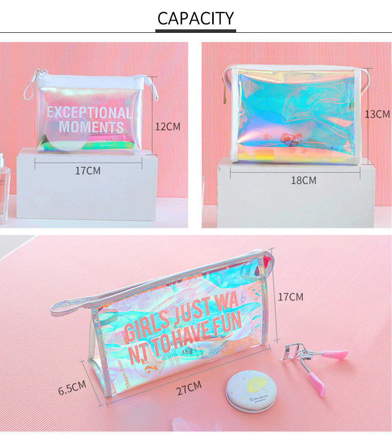 Waterproof Portable Toiletry Travel TPU Holographic Cosmetic Bag