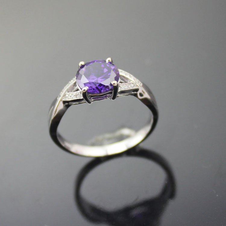Women Jewelry 925 Silver Round Created Amethyst Cubic Zircon Ring(F93)