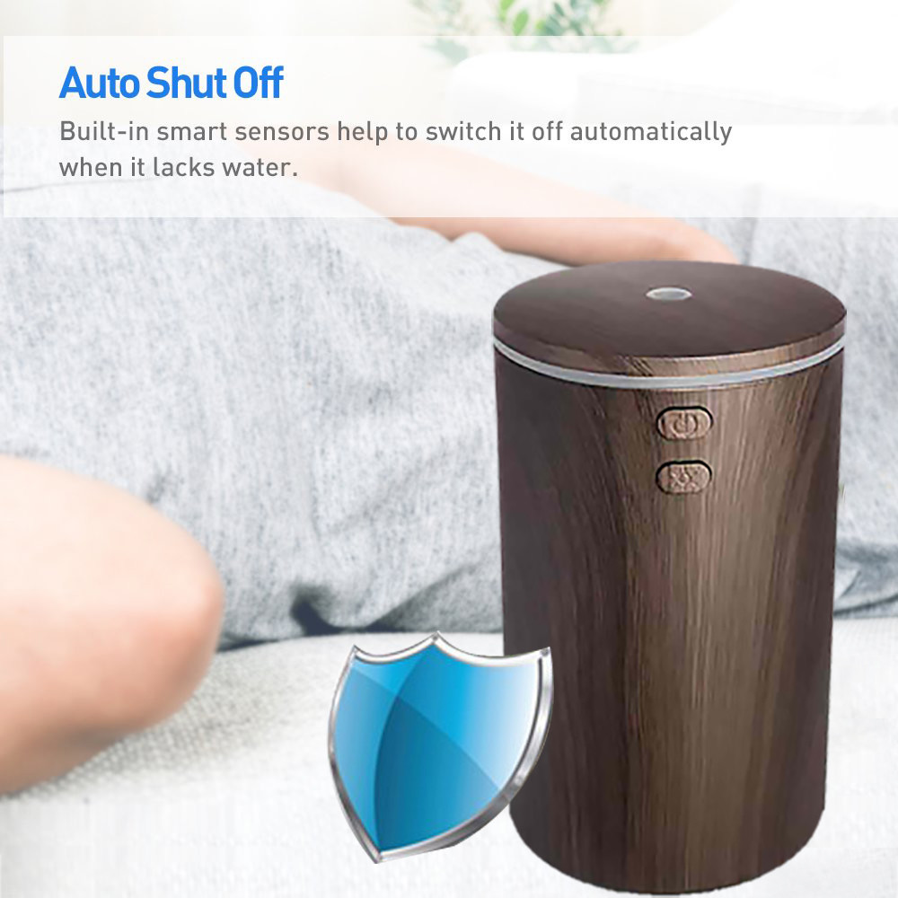 Mini Wooden Grain USB Air Humidifier With 7 Color LED Lights