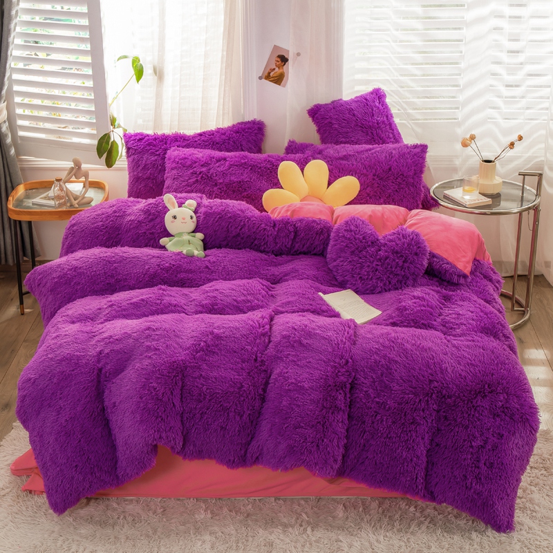 European and American Style Solid Color Thickened Warm Mink Velvet Duvet Bedding Set