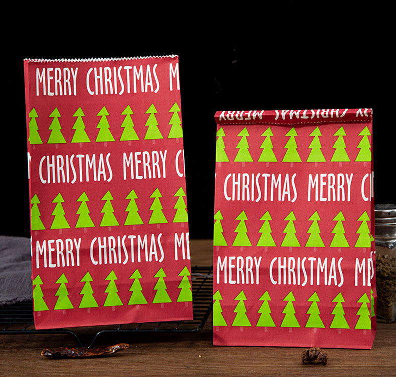Christmas Printing Bio-degradable Kraft Paper Bag for Food Grade Eco-friendly Packaging