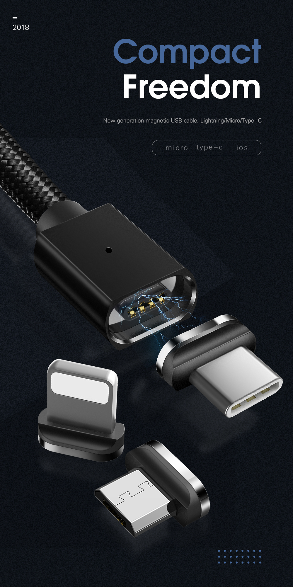 3A Magnetic Cables Fast Charging USB C Data Transfer Cable 3 in 1 1M 2M for Type C Devices