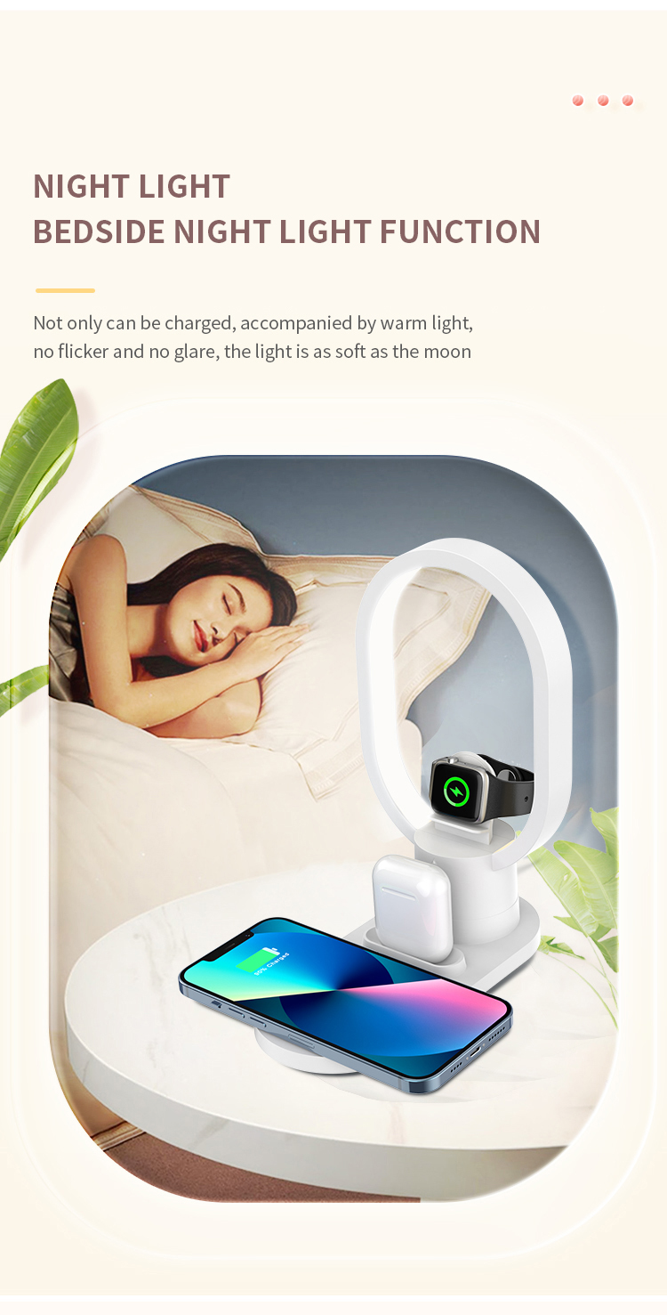ABS Magnetic 4 In 1 Wireless Fast Charging 15W Wireless Charger With Night Light for Type C Devices