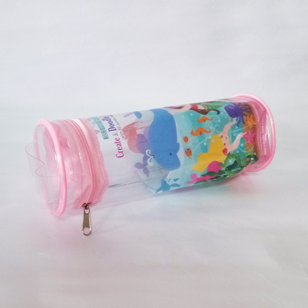 OEM Round PVC Pencil Bag / PVC Stationery Bag Cute Printing With Zipper
