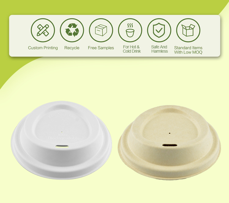 Custom Logo Takeaway Cup Cover Natural Sugarcane Pulp Hot Take Away Single Layer Paper Cup Lid