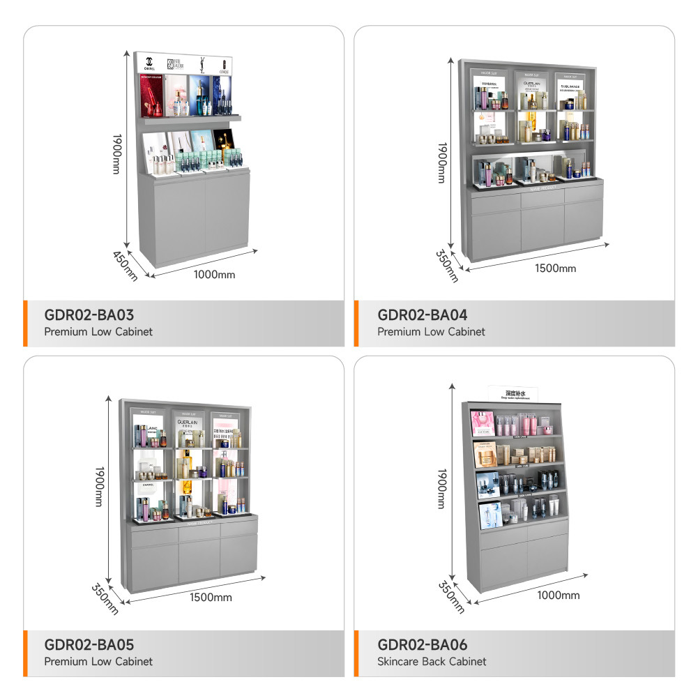 Skincare Store Cabinet Simple Gray Facial Mask Back Cabinet For Branding Store Display And Luxury Display Cabinet