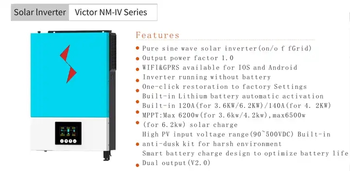 3600W 6200W With Batteries Hybrid Inverter 6.2Kw 120A Mppt Solar Charger Pure Sine Wave Hybrid Home Power Solar Inverter