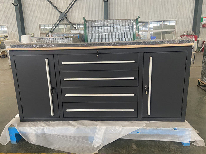 Aluminum Handles Roller Toolbox with Wooden Countertop and EVA Foam Drawer Liner