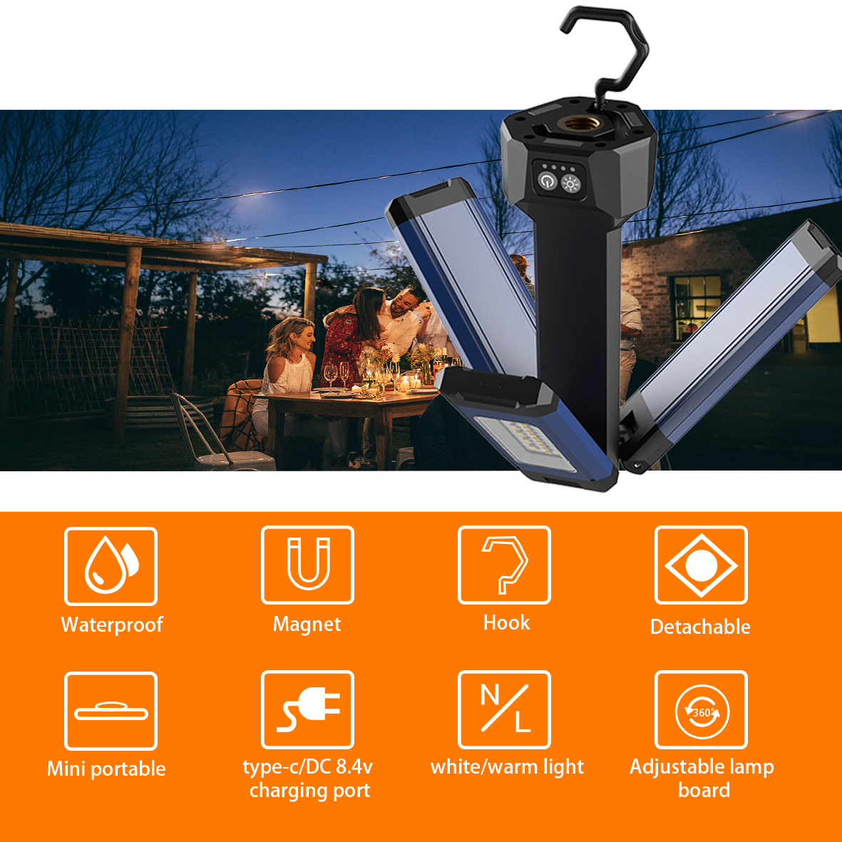 3 Heads Led Corded Light Tripod 2000mAh Rechargeable Work Light With Stand