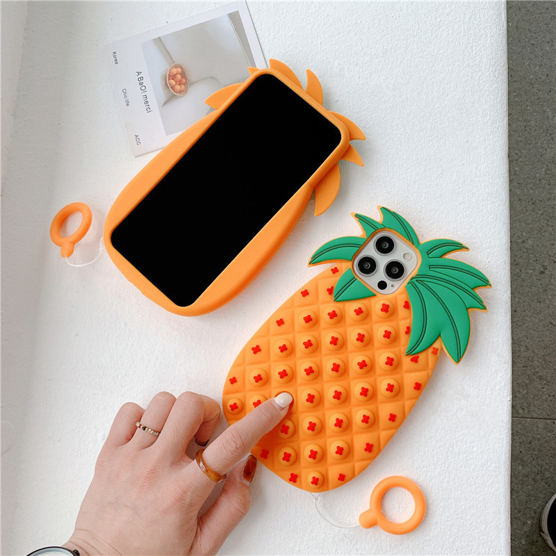 Pineapple Cute Silicone Phone Cases 3D Toy with Anti Lost Loop