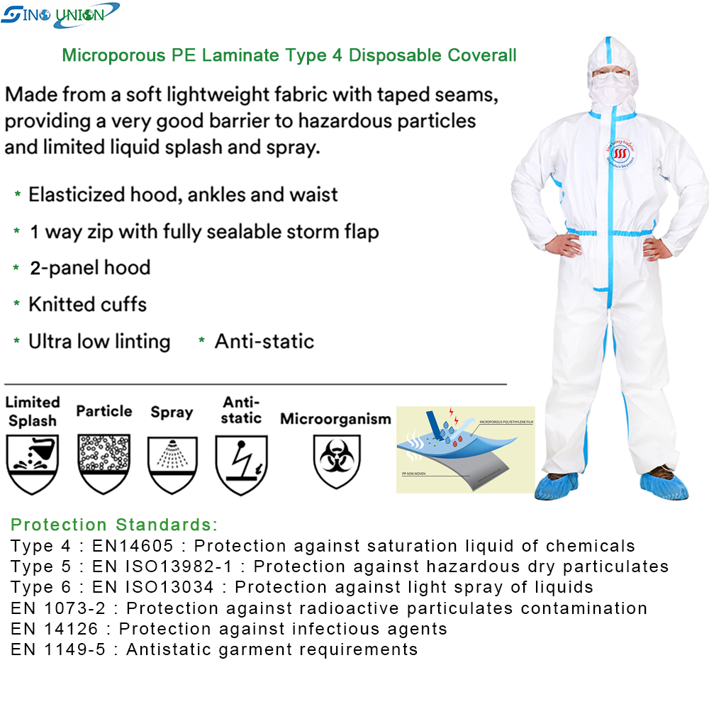 Disinfect Bio Security Type 4 Disposable Coveralls 65g SF Microporous Suit For Men Women