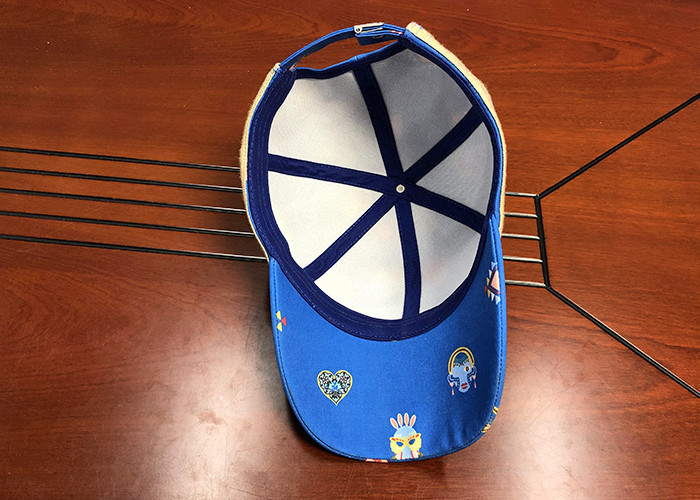Durable 100% Polyester Printed Baseball Caps 6 panel With Woven Band