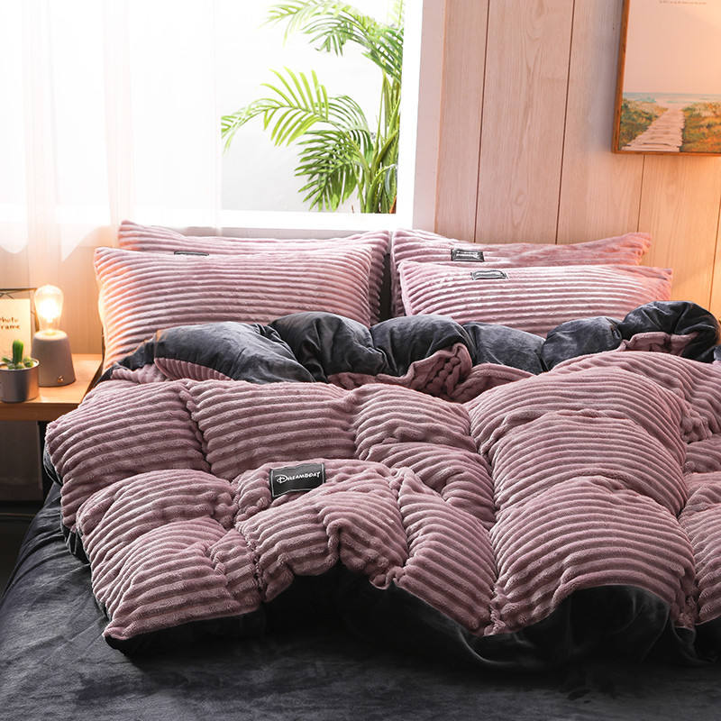 Flannel Bedding Set 4 Pcs Single Bed Sheets Set Fabric Density 133x72 Queen King Size