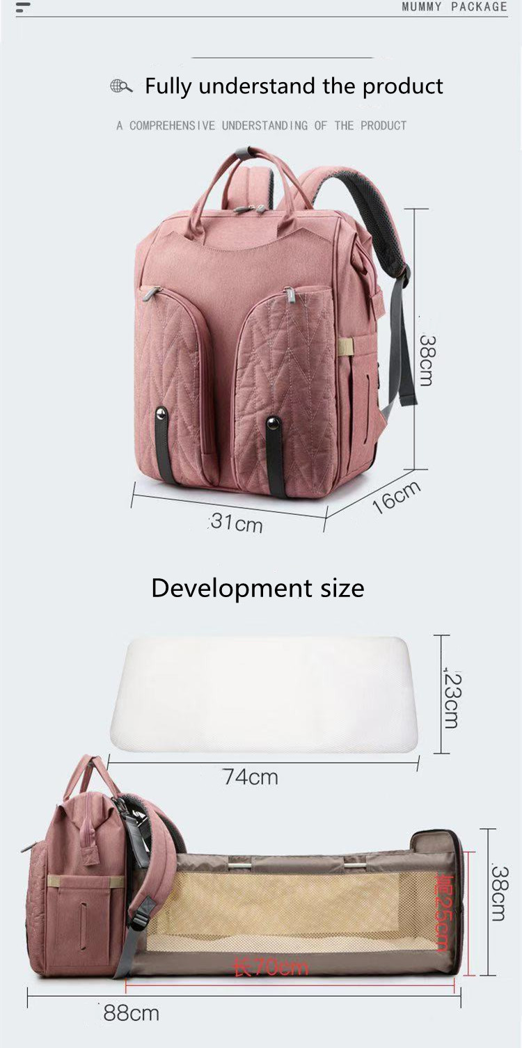 Convenient 600d Polyester Mommy Diaper Bag Travel Mommy Bag With Crib