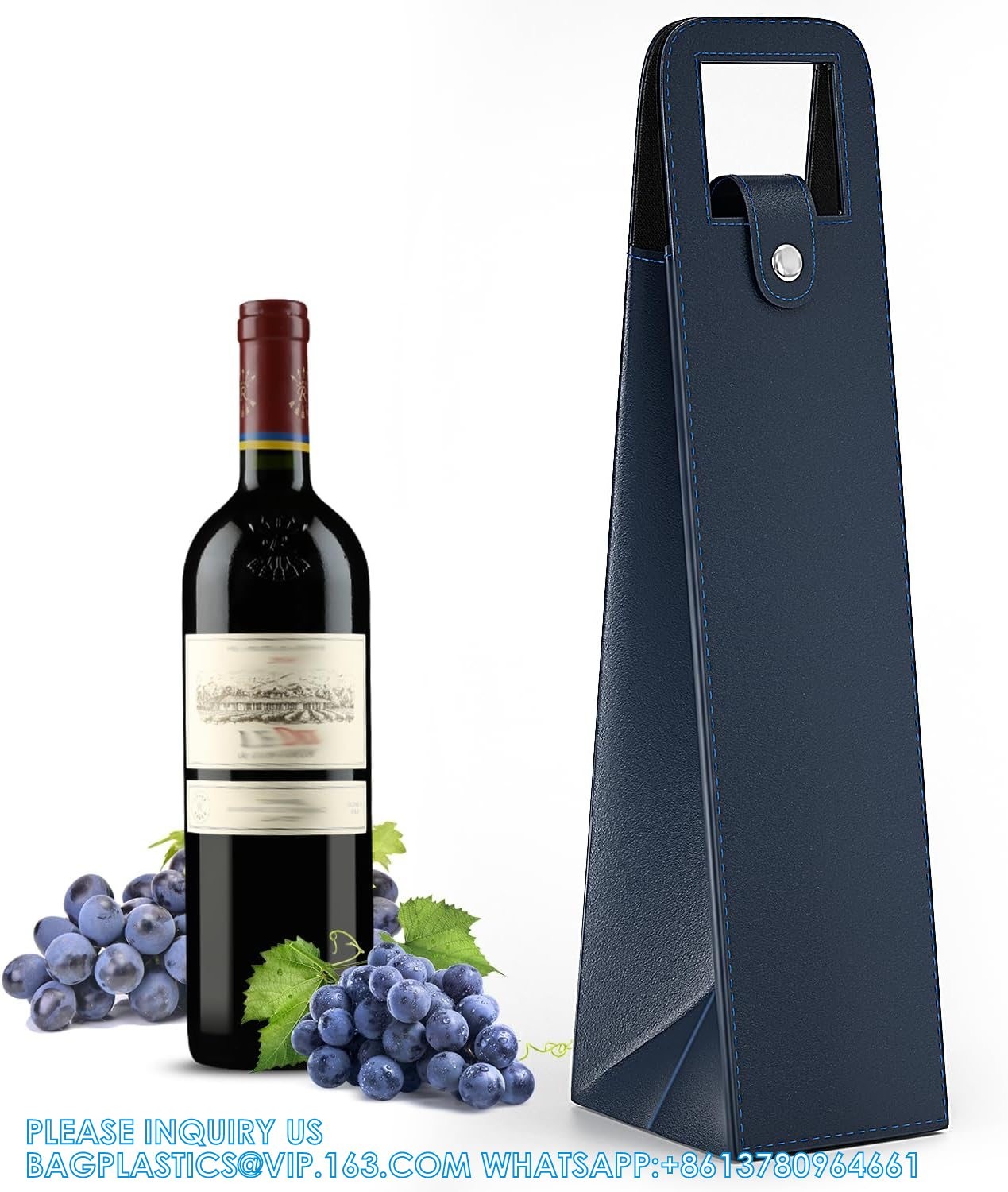 Leather Wine Gift Bag 16.1x3.5x3.5 In, Wine Gift Tote Bag, Reusable Clasp Gift Wine Bag, Portable Wine Protector