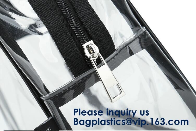 Beach Bag Clear PVC Bag Tote With Inner Pocket And Zipper Closure,PVC Bag Beach Tote With Black Handles, Bagease