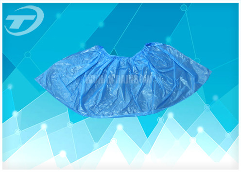 Blue Color Disposable Shoe Covers PE Round Or Flat Elastic Size 15 X 39 Cm