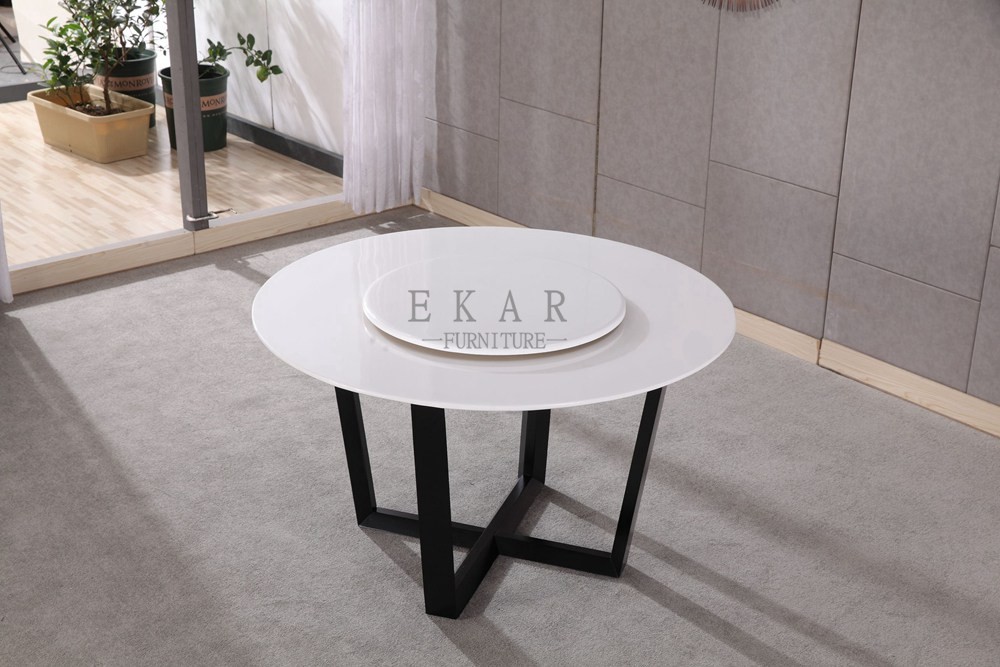 White And Black Round Stone Rotating Dining Table