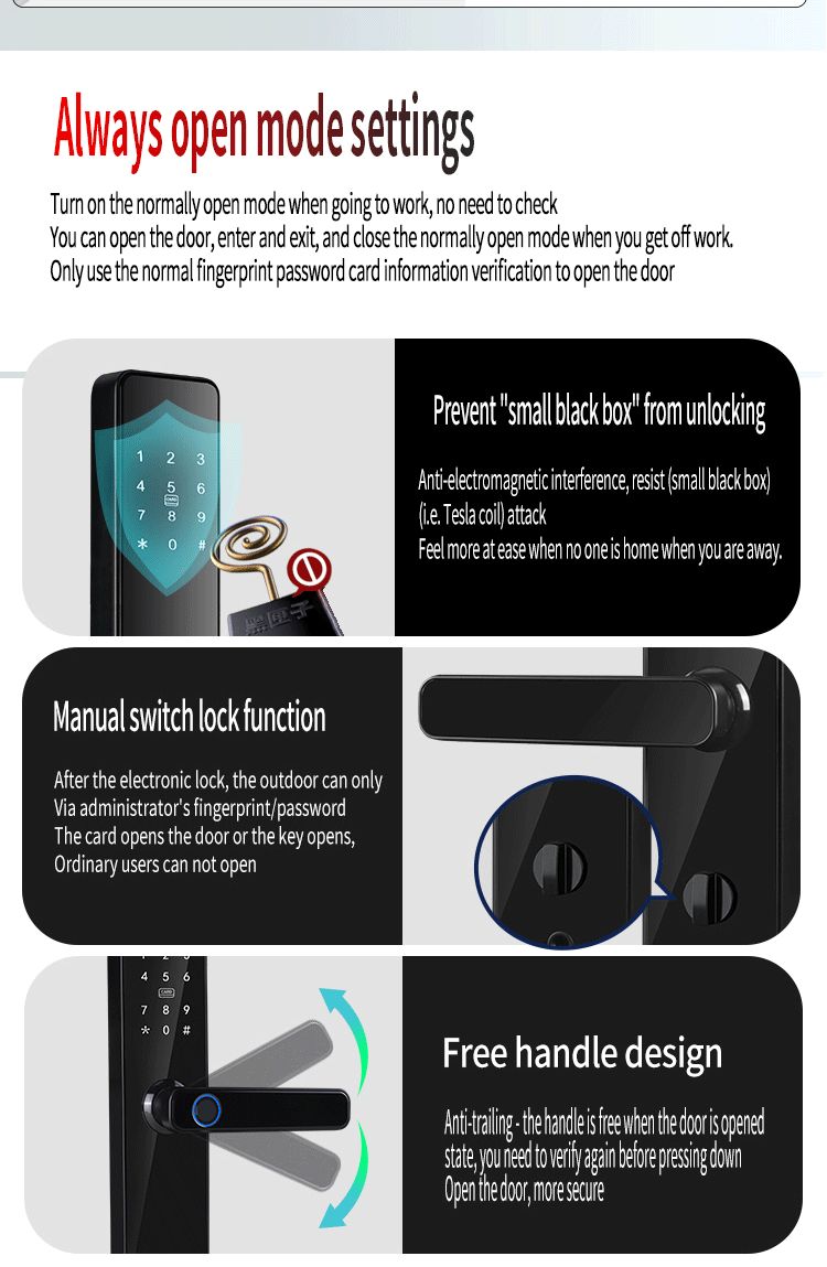 Hotel Smart Digital Lock Door with Fingerprint Password and Key Card 5kg/pcs WiFi Tuya