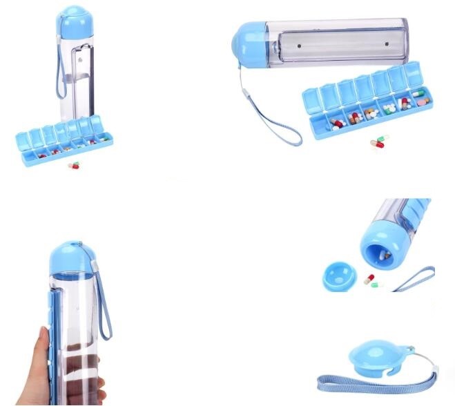 Premium clear plastic weekly pill holder one grid each day with pill splitter, one week 4case plastic pill container pil