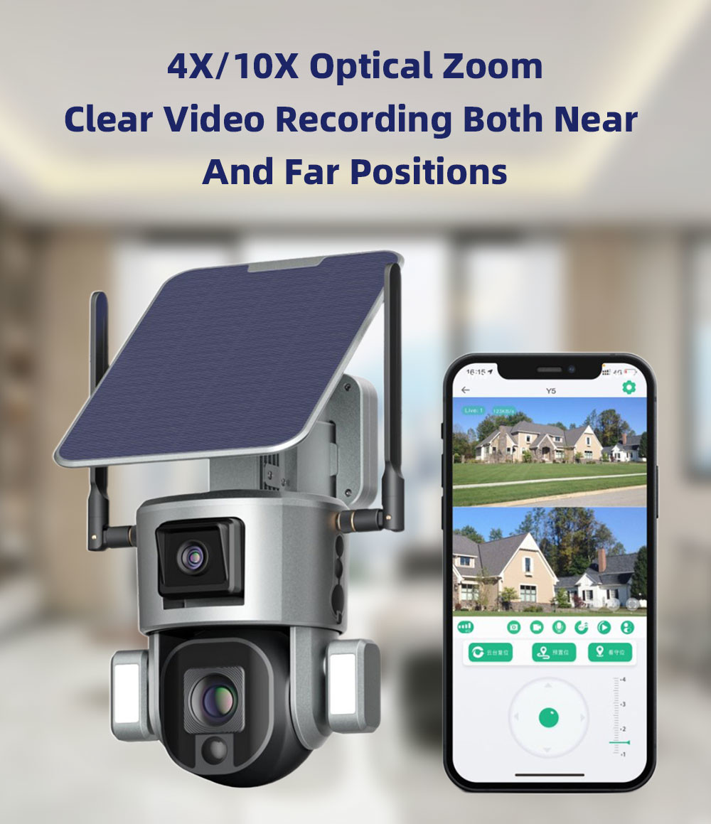 2 Way Talk Solar Dual Linkage Cameras H.265 Dual Lens Security Camera