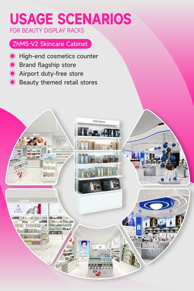 ZhMS-V2 White Acrylic Edge Banding Skincare Display Rack for Minimalist Style