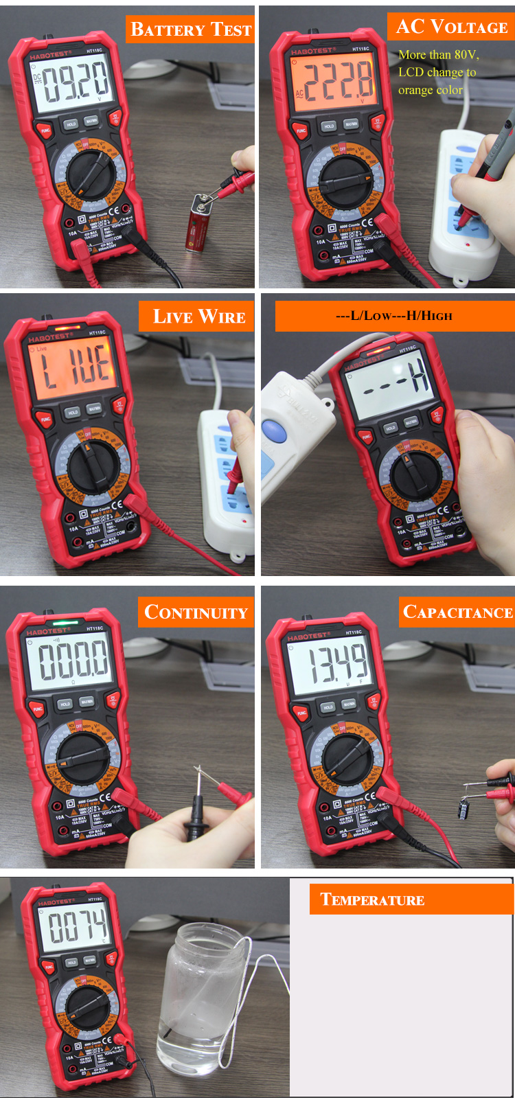 Habotest HT118A 6000 Counts True RMS LCD Smart Multimeter Tester Professional Meter for Capacitance test